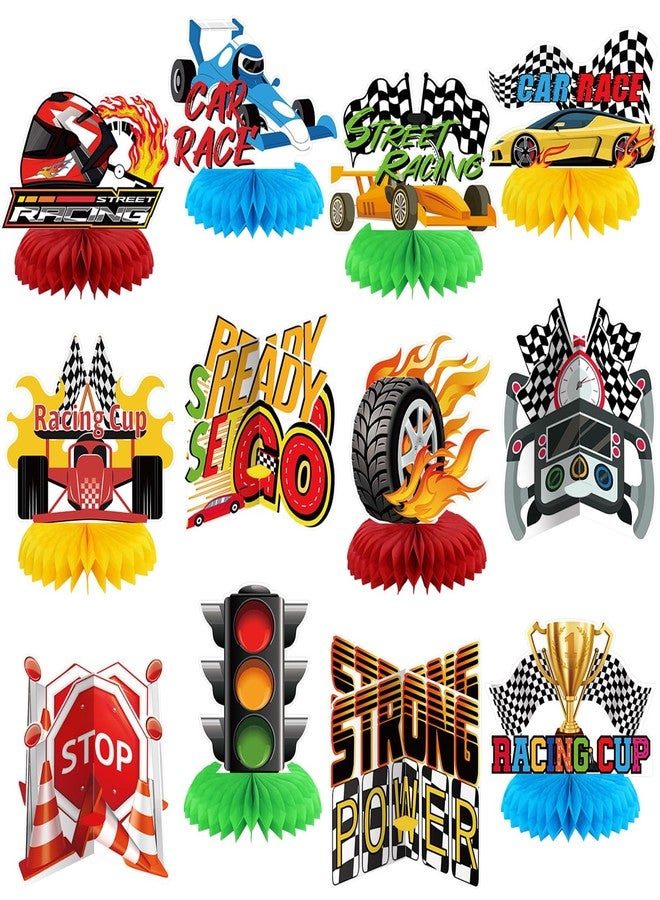 Weekgrat 12 Pcs Race Car Birthday Party Decorations Race Car Honeycomb Centerpieces 3D Double Sided Racing Car Table Decorations Table Topper Photo Booth Props for Race Car Theme Party Supplies - Image 1
